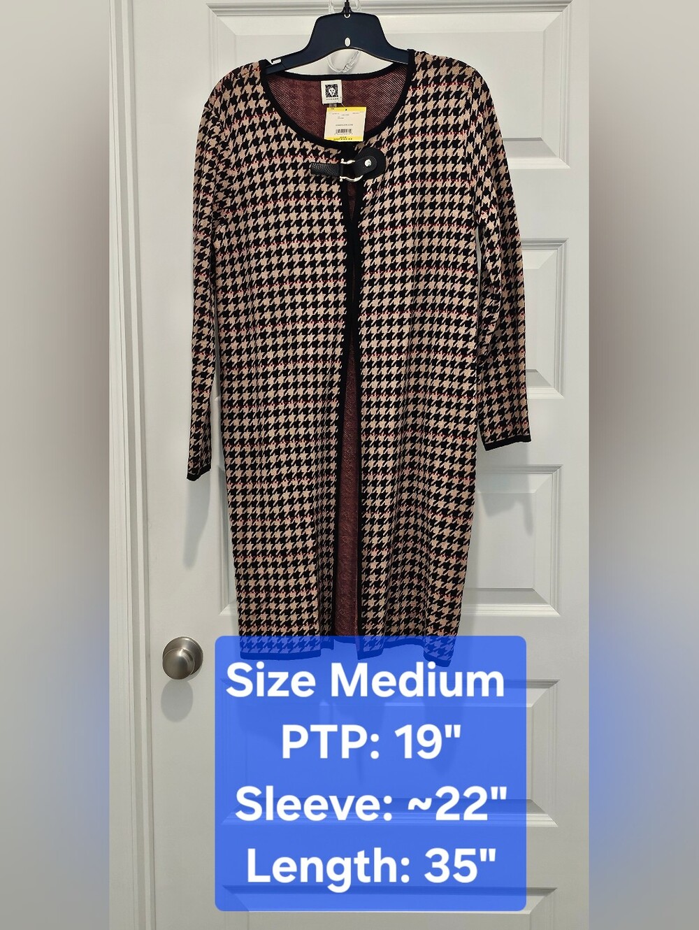 NWT Anne Klein Houndstooth Duster Cardigan Sweater Jacket Medium